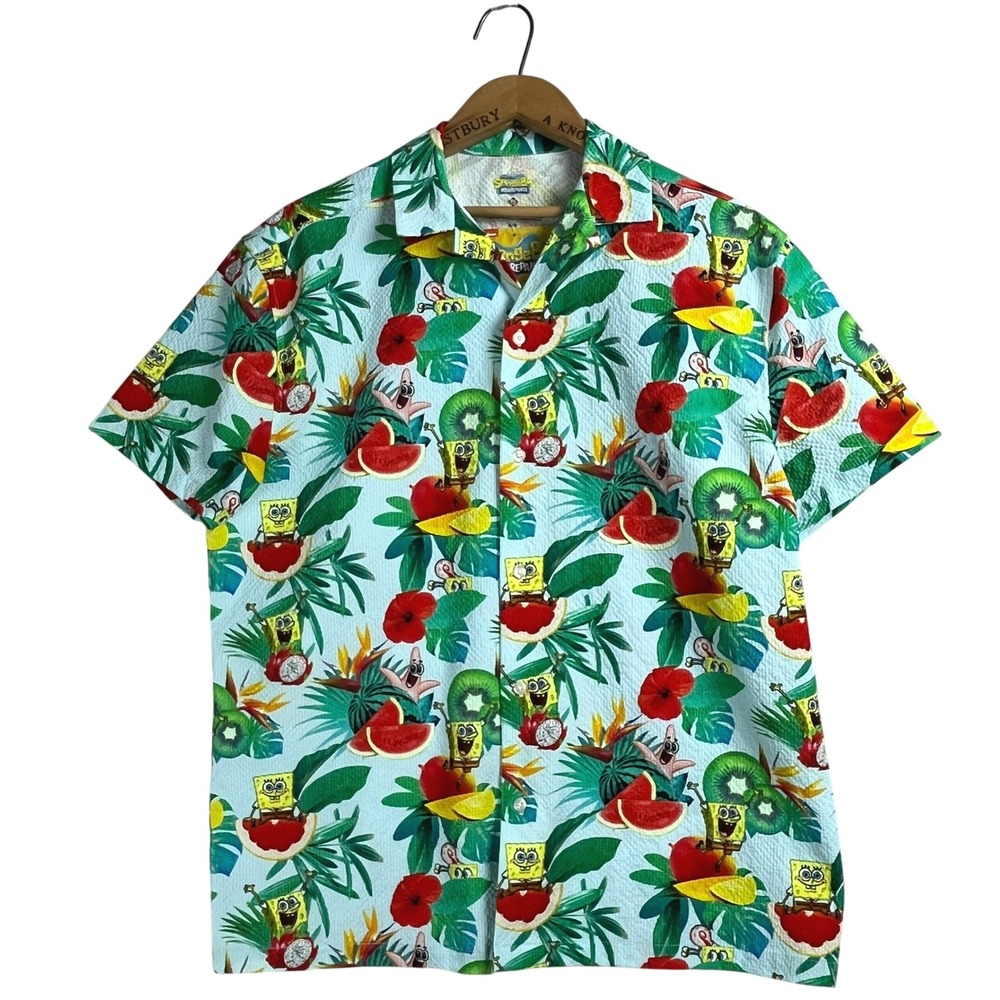 Point Zero Spongebob Squarepants Mens Tropical Hawaiian Shirt Blue Large M216MSB